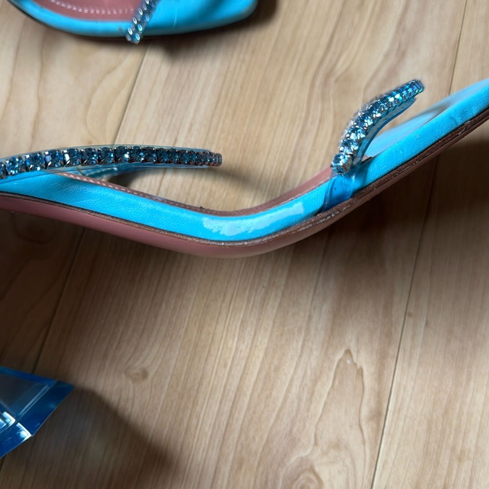 Amina Muaddi Gilda Crystal-Embellished Blue Heel - Picture 6 of 9